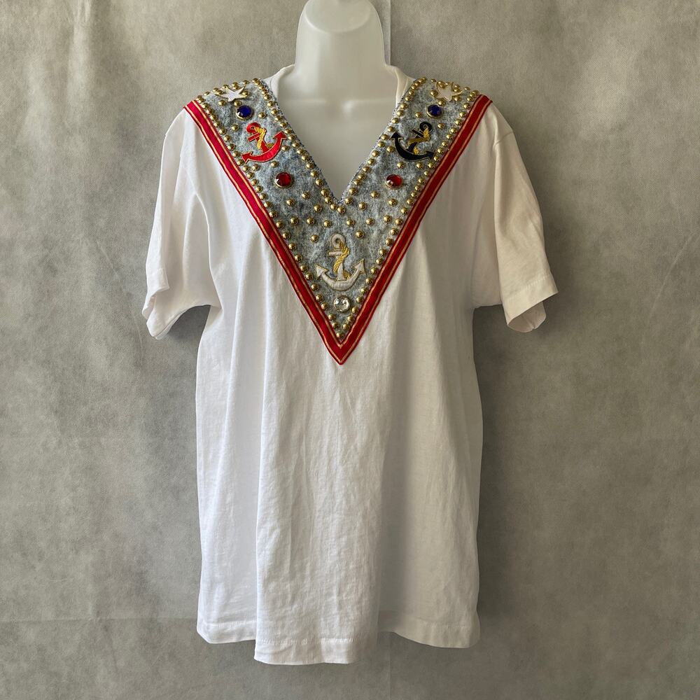 VINTAGE 90s Gepetto Nautical Embellished T Shirt Size Medium